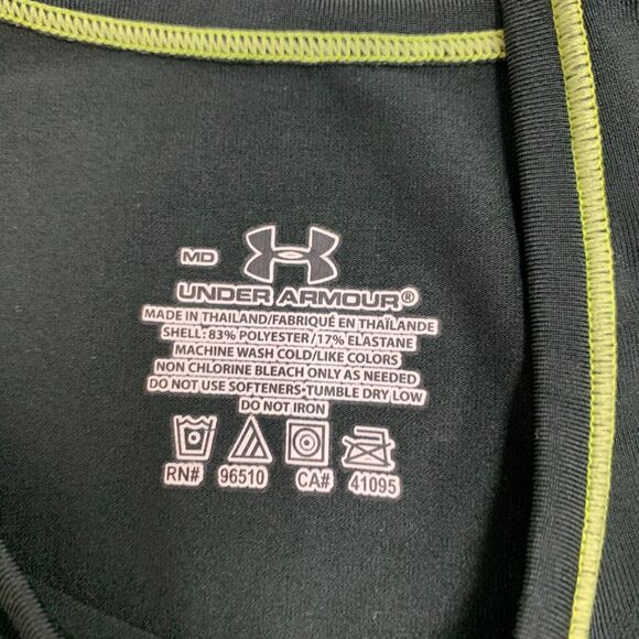 Under Armour Tank Top Womens M Black Lime Green Spell Out Logo Stretch Active - Picture 9 of 12